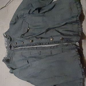 SANDRO DARK LIGHT WEIGHT JEAN JACKET WITH AWESOME RUFFLES SIZE 1X